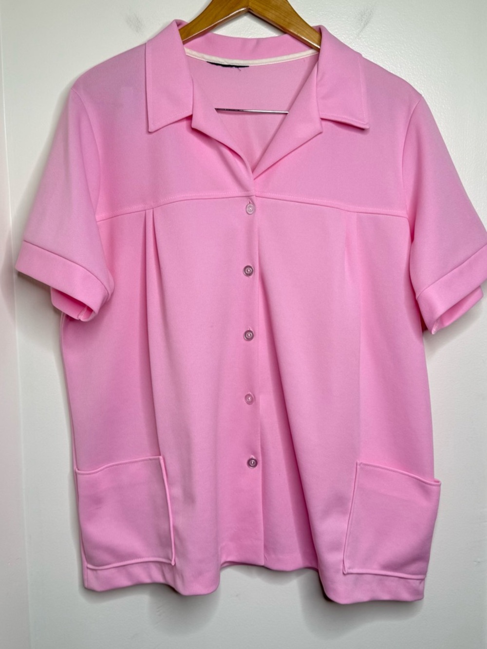 Vintage 70s Light Pink Top Smock Pockets Buttons No Size Waitress Diner Flaws